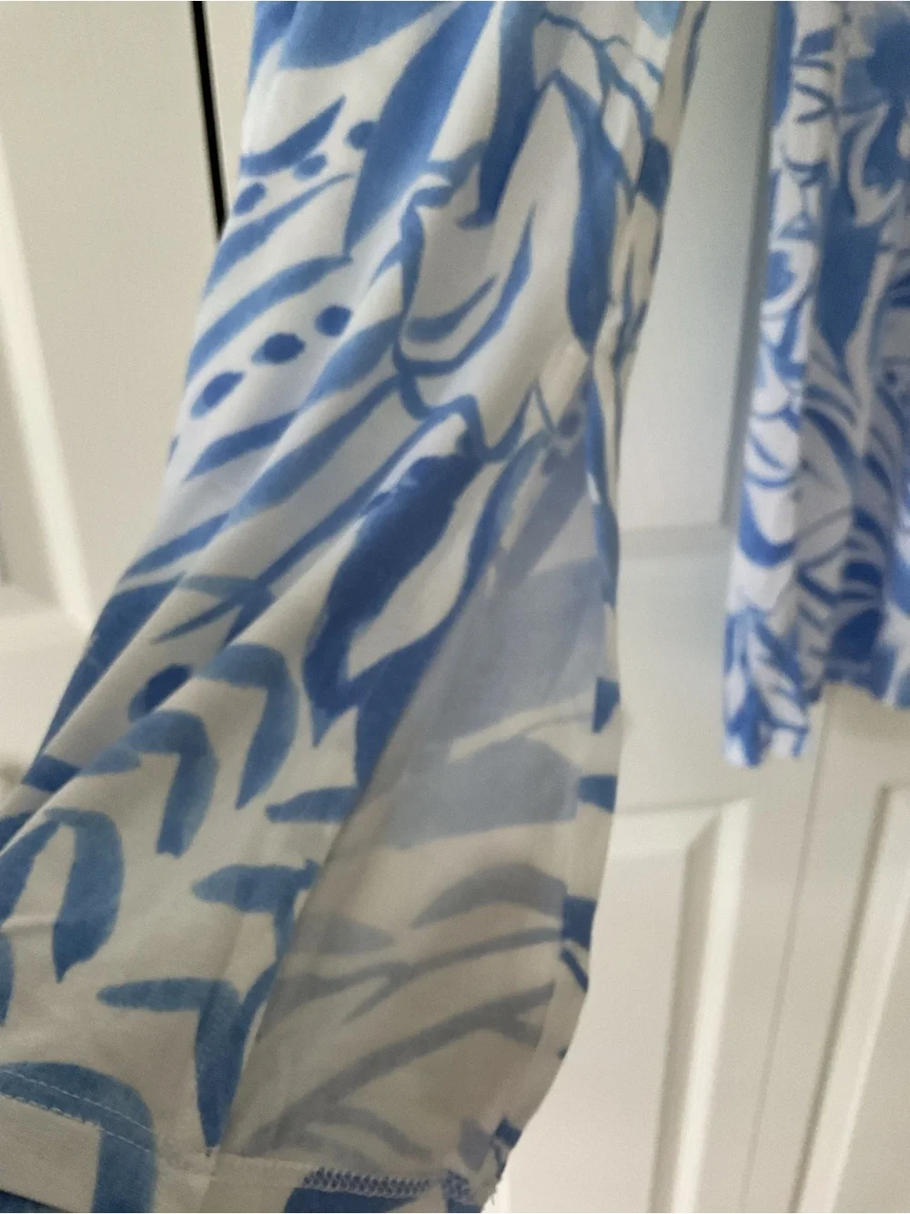 Susan Graver Blue & White Tropical Print Cabana Wide Leg Pant - Picture 2 of 5